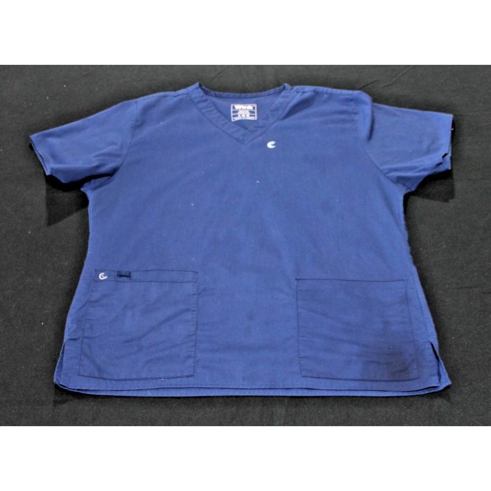 Wink Women's Scrub Top Large Blue V Neck Healthcare Medical Uniform Pockets FLAW